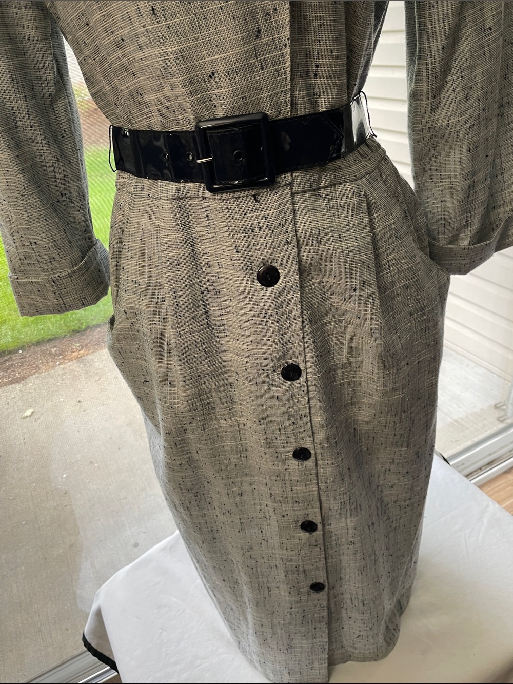 Women’s EUC VINTAGE MADE IN USA PERIWINKLE Sz 10 MIDI Tweed Dress Blk Accents - Picture 4 of 15